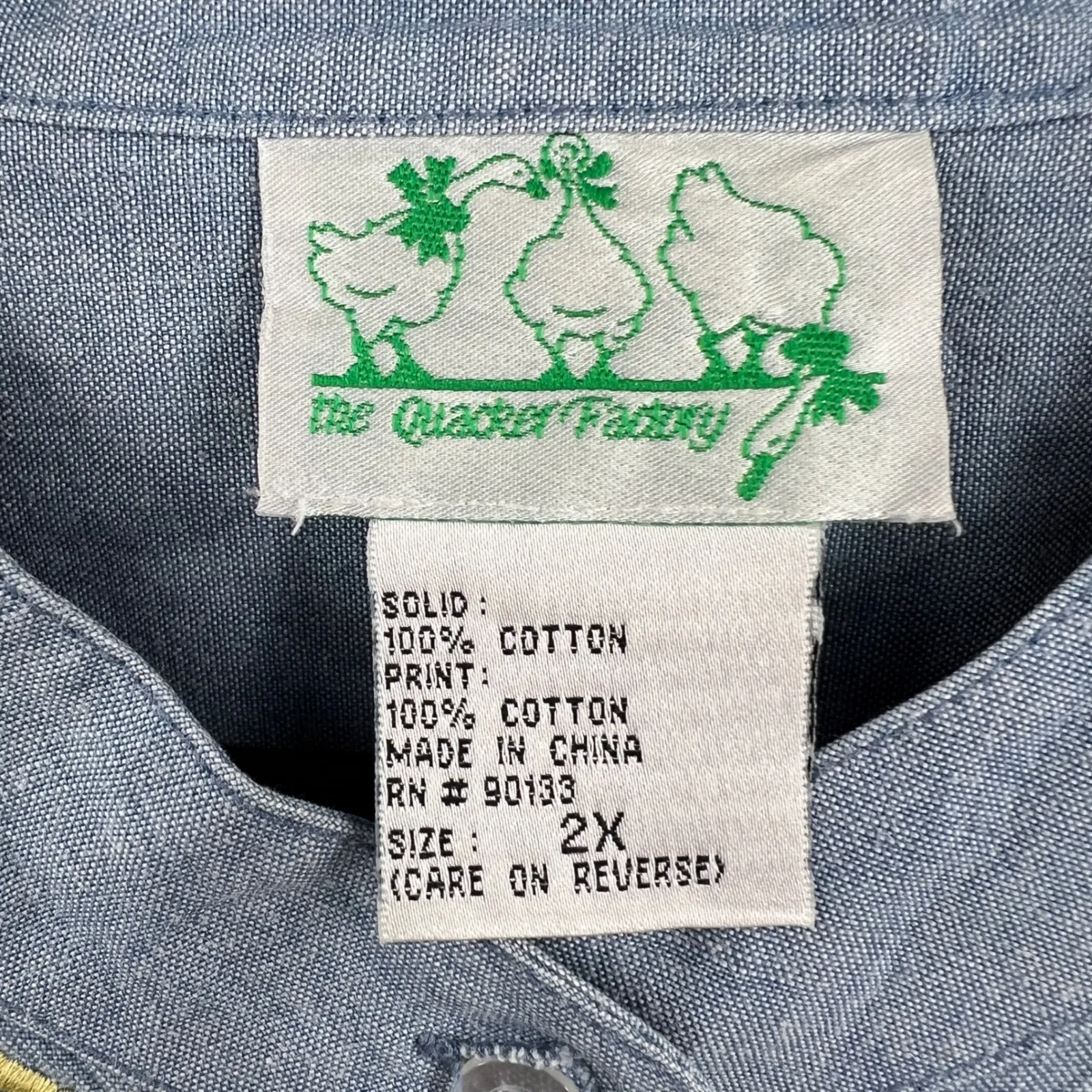 The Quaker Factory Chambray Shirt Noah's Ark Patchwork Button Up Long Sleeve 2X Blue - Image 5