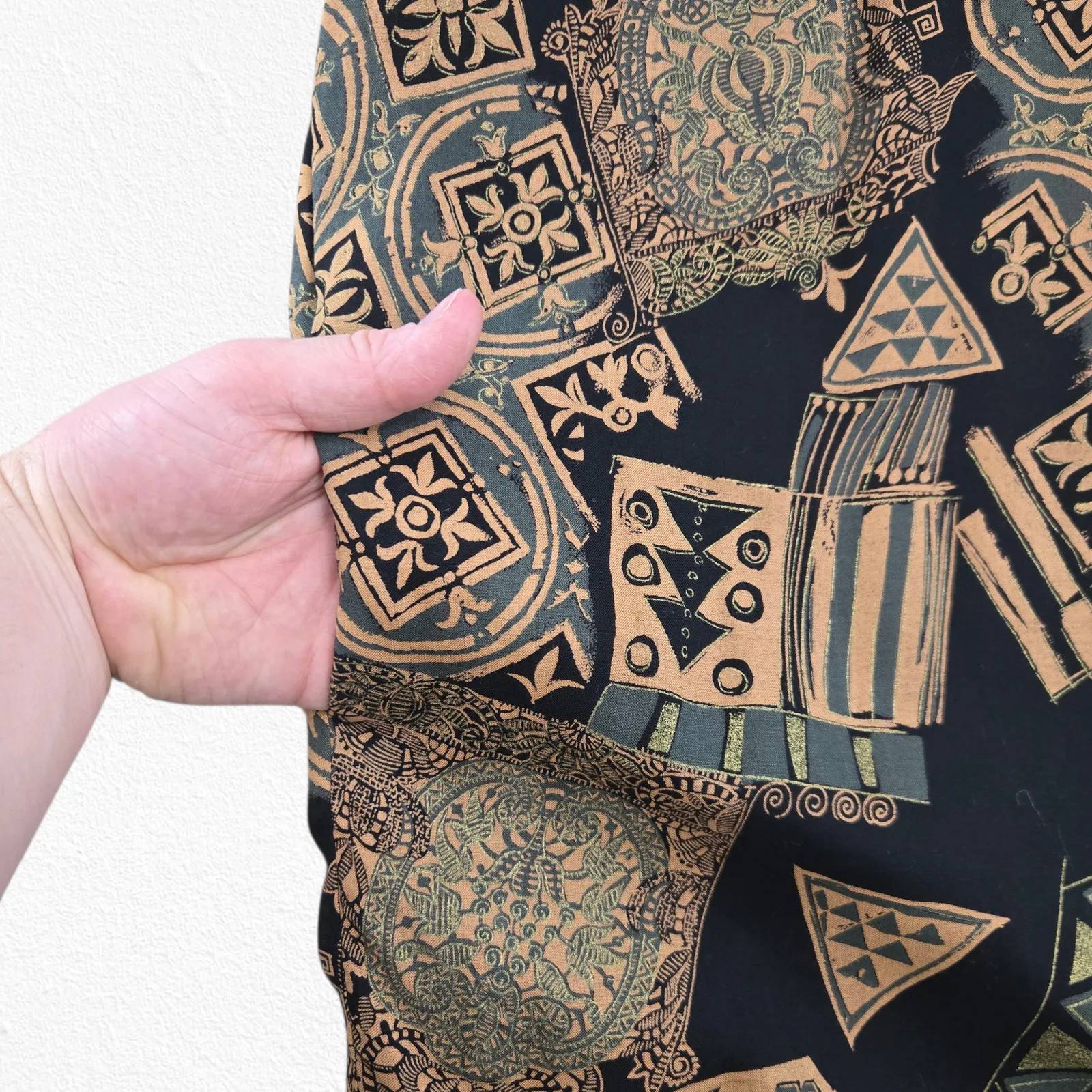 Vintage 1980s John Roberts Black Tan Oversized Abstract Print Dress Size Large - Image 9