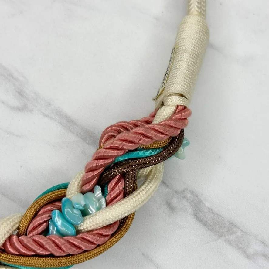 Leather Shop Vintage Beaded Braided Rope Belt Turquoise Pink Medium (M) ✨ Silver - Image 8