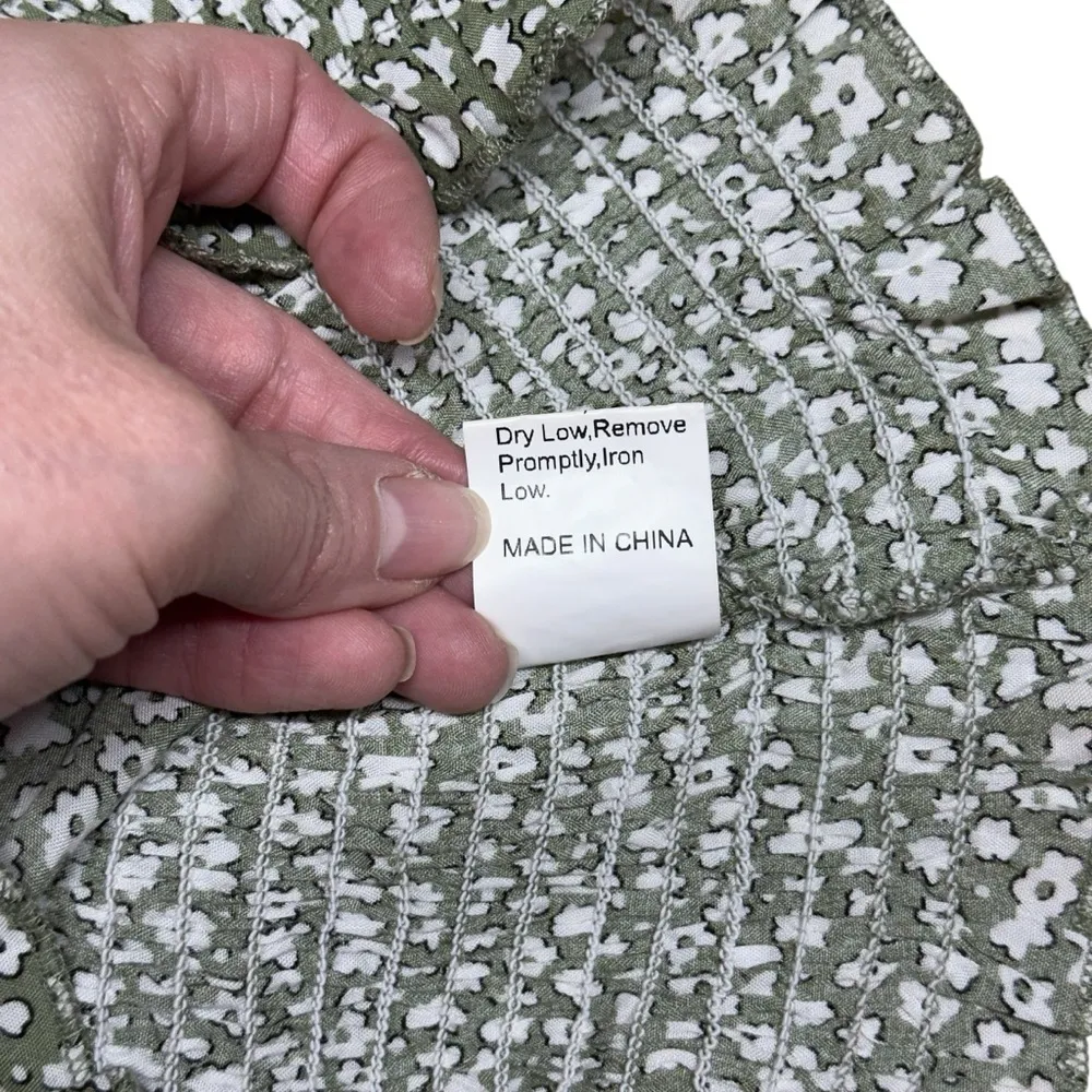 Shein Prairie Dainty Floral Crinkled Crop Tank Top Green Size Medium Festival - Image 11