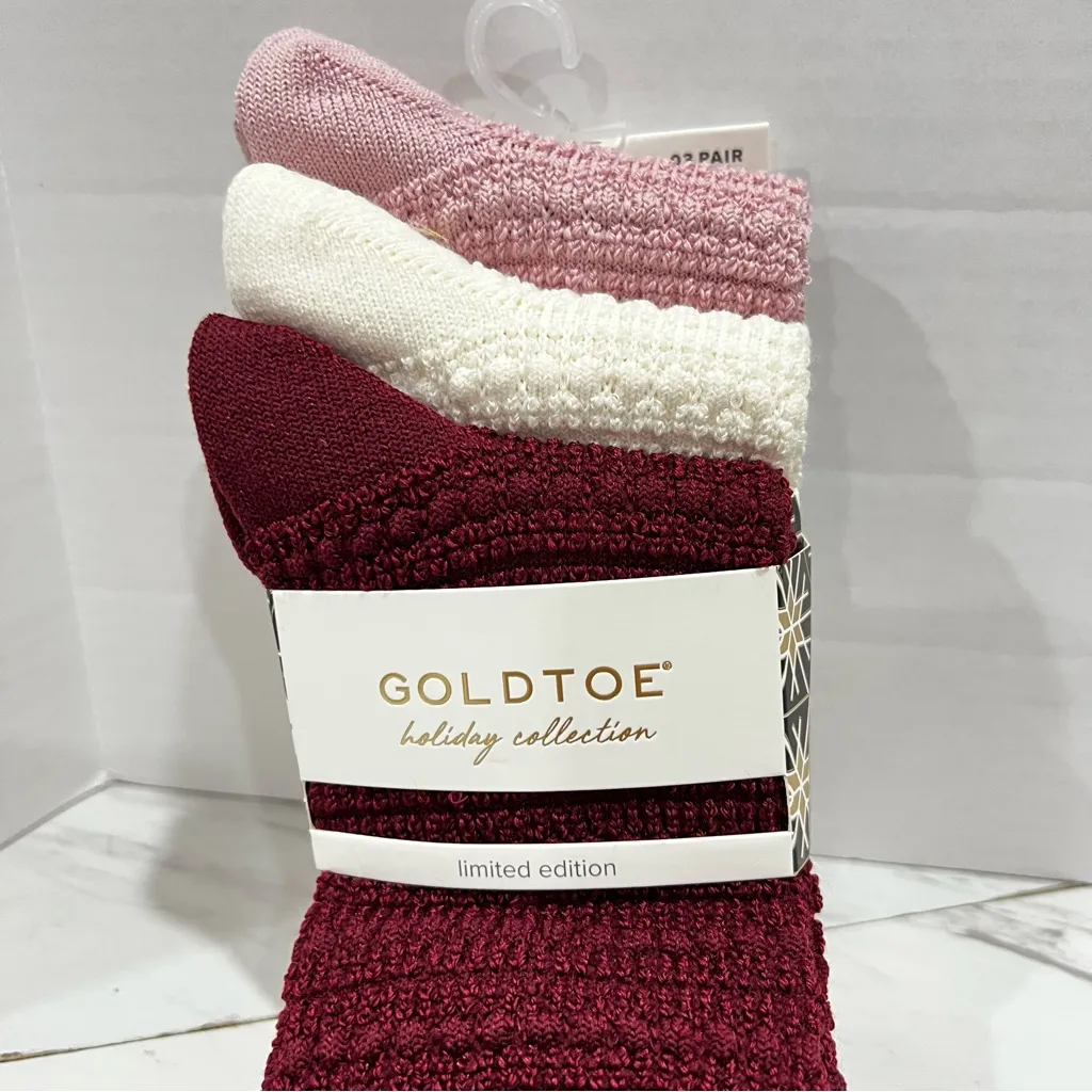 Goldtoe Holiday Collection Crew Socks 3 Pair Textured Size Fit Shoe 6 - Image 3