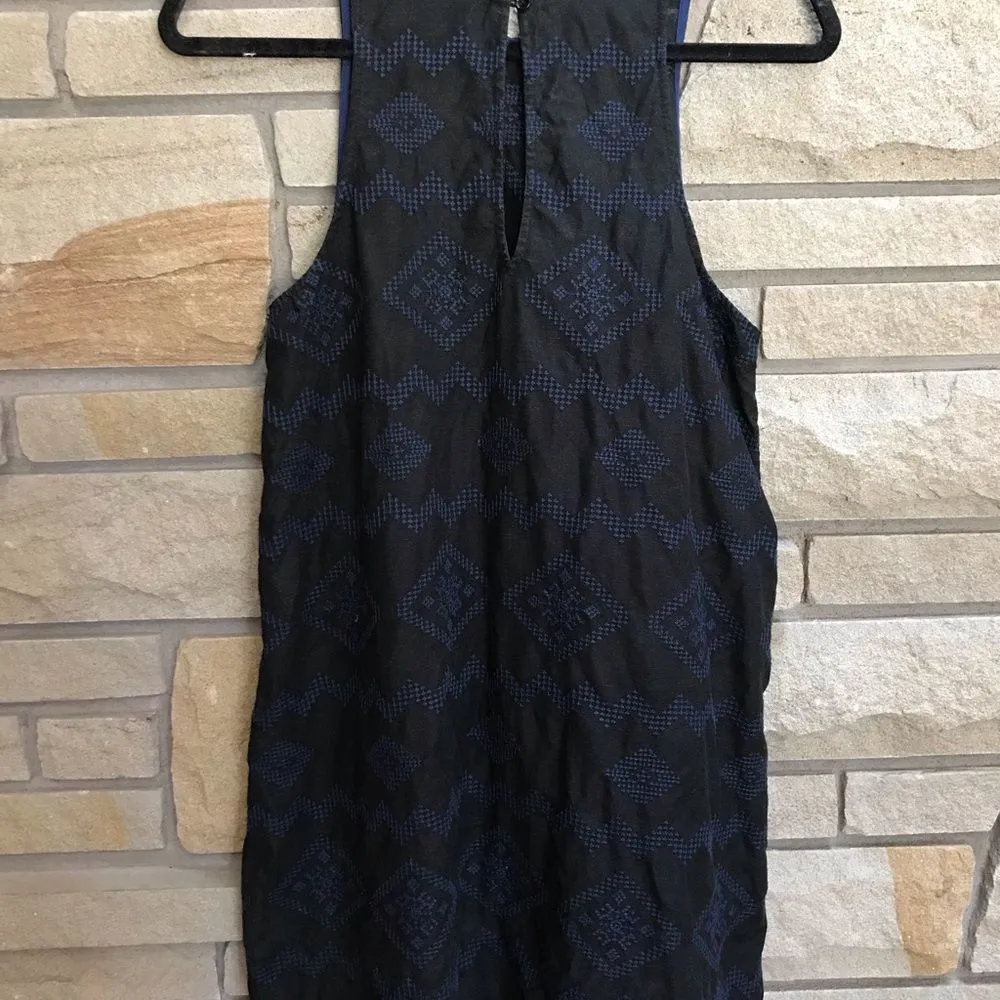 Aritzia Wilfred Trompette Embroidered Geometric Linen Sleeveless Dress Black XS - Image 7