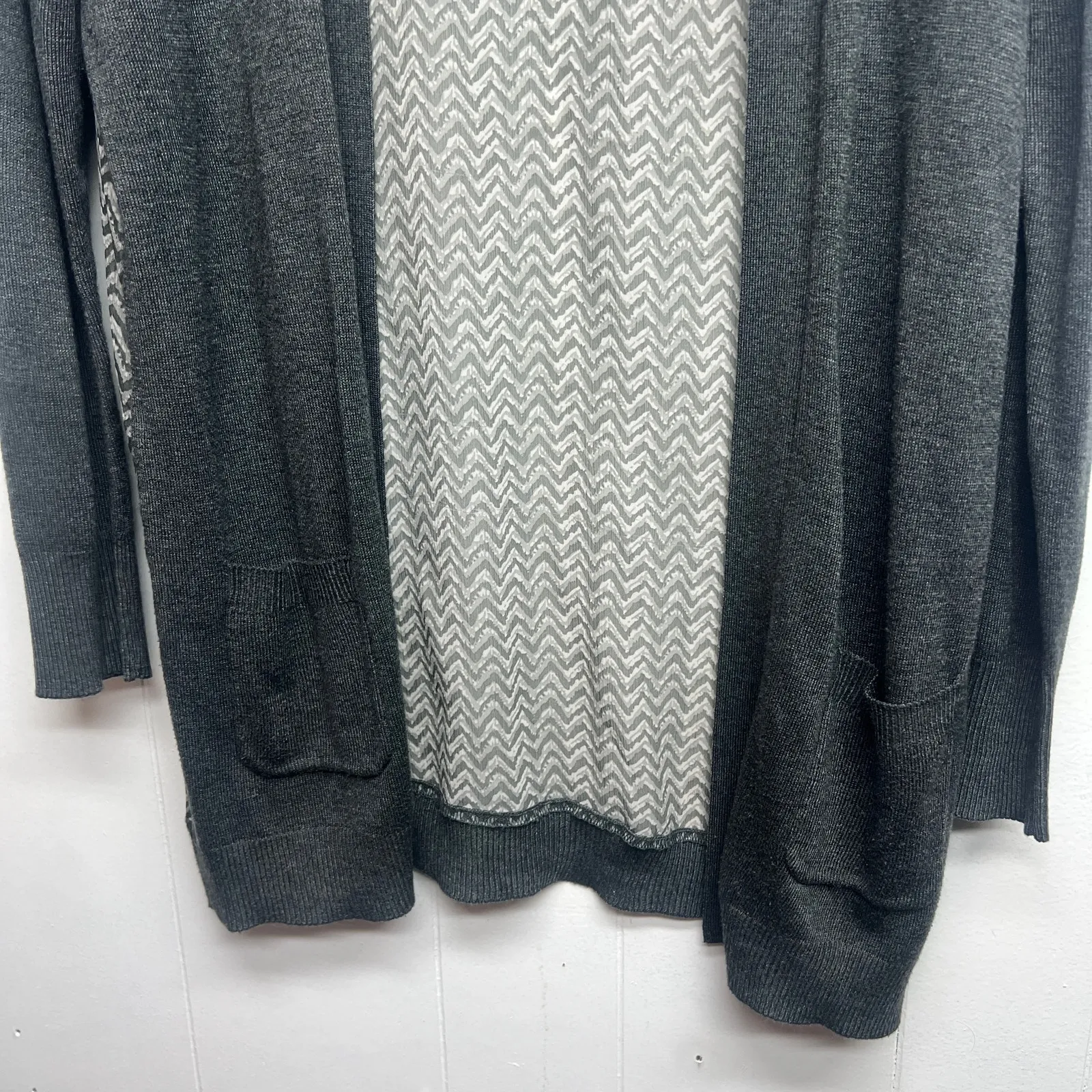 89th & Madison Womens Open Front Long Sleeve Knit Woven Cardigan Sweater Large Gray - Image 4