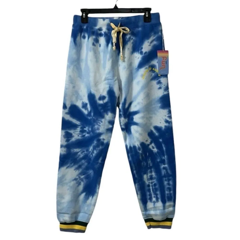 Warm Women’s Wave Tye & Dye Sweatpants Joggers (Size XS) Blue - Image 6