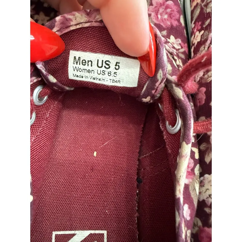 Vans Burgundy Floral Canvas Sneakers Women’s Size 6.5 - Image 6