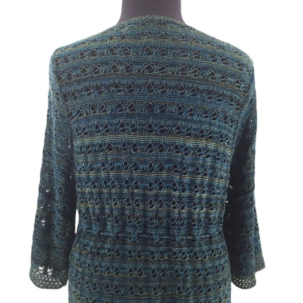 Lane Bryant Variegated Blue and Green Open Knit Cardigan - Image 2