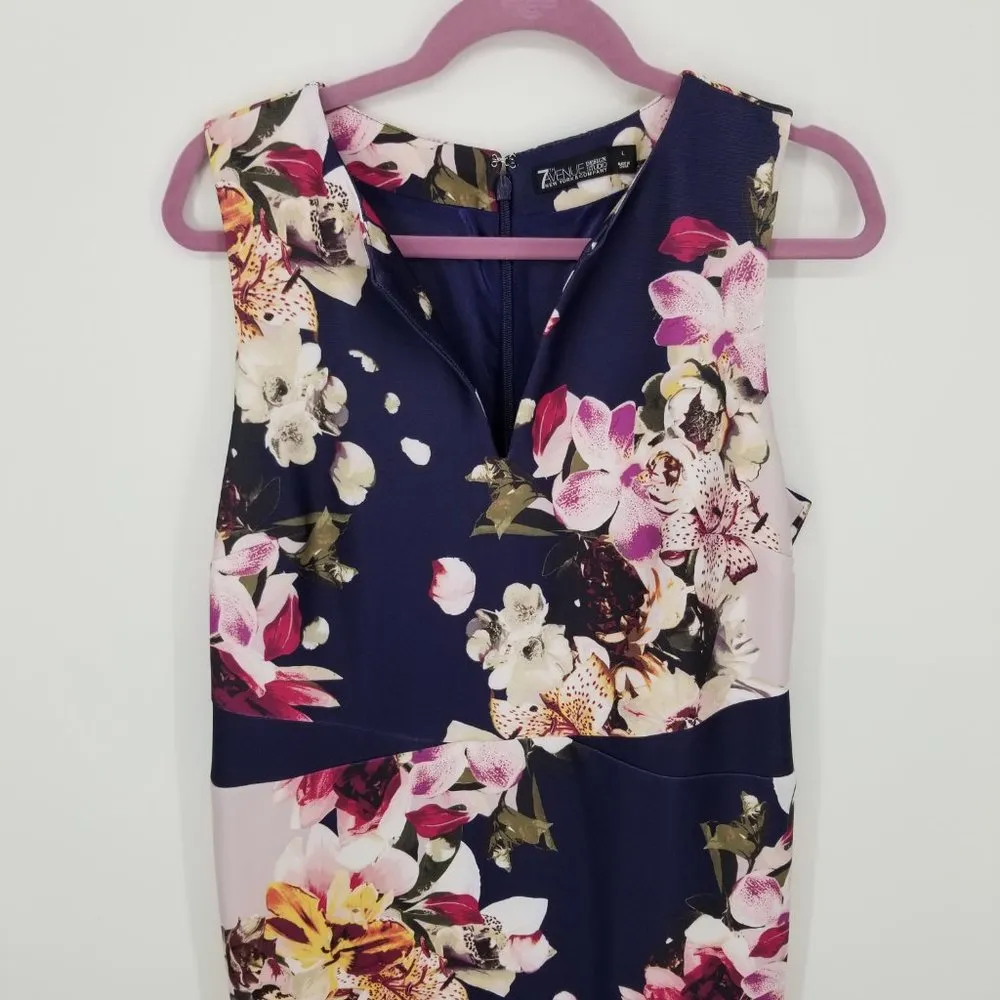 New York & Company Floral Midi Sheath Dress L Blue Size L - Image 6