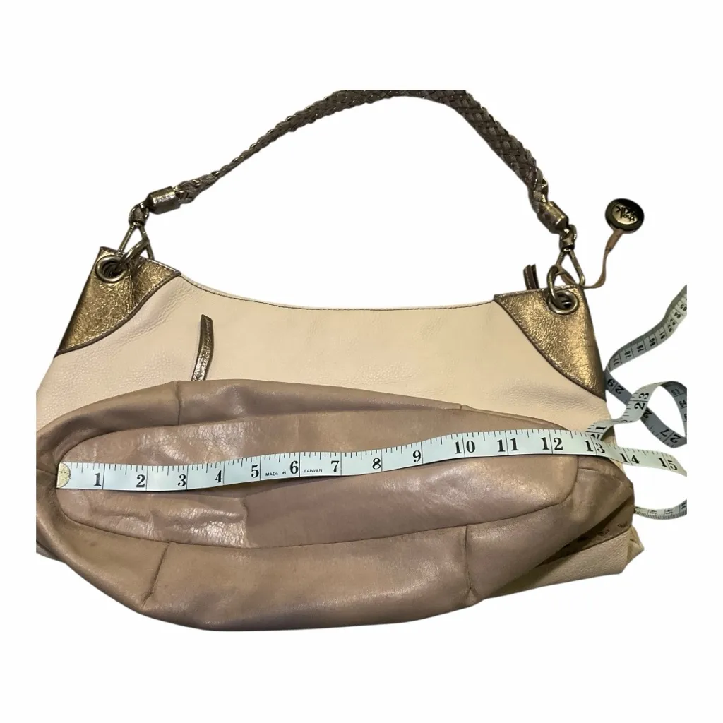 The Sak Cream & Taupe Leather Hobo Shoulder Bag Braided Strap Boho - Image 8