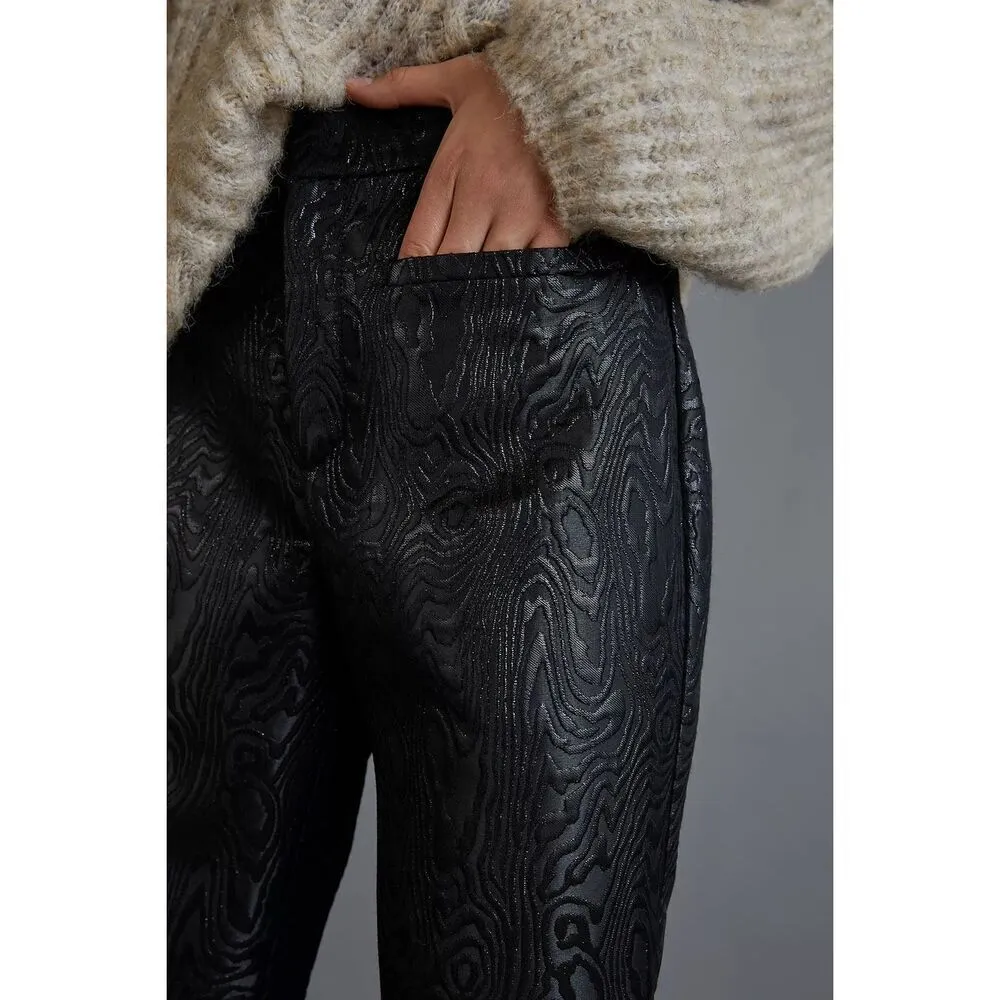 Anthropologie The Essential Slim Straight Pants Womens Sz 4 Black Motif Textured - Image 7
