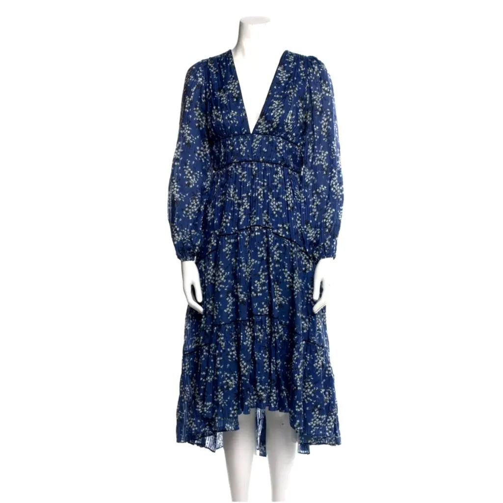 NWOT Ulla Johnson Silk Blue Joan Midi Floral Dress Size 0 - Image 5
