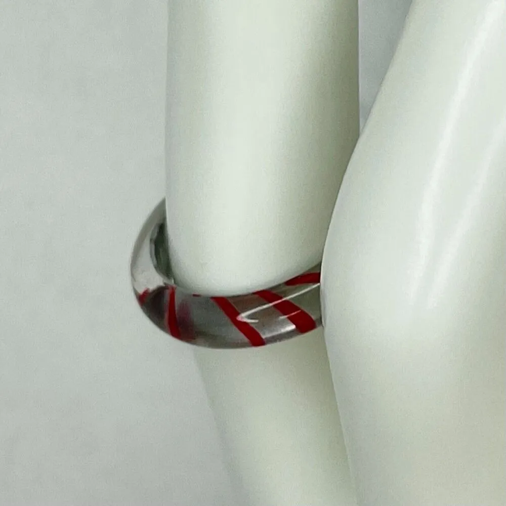 Clear Silver Red Striped Plastic Ring Size 7.25 - Image 4