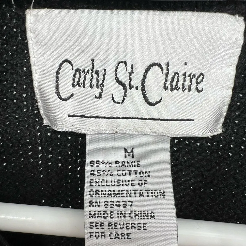 Carly St Claire M zip front beaded sequin Santa cardigan Christmas holiday ramie Black Size M - Image 8