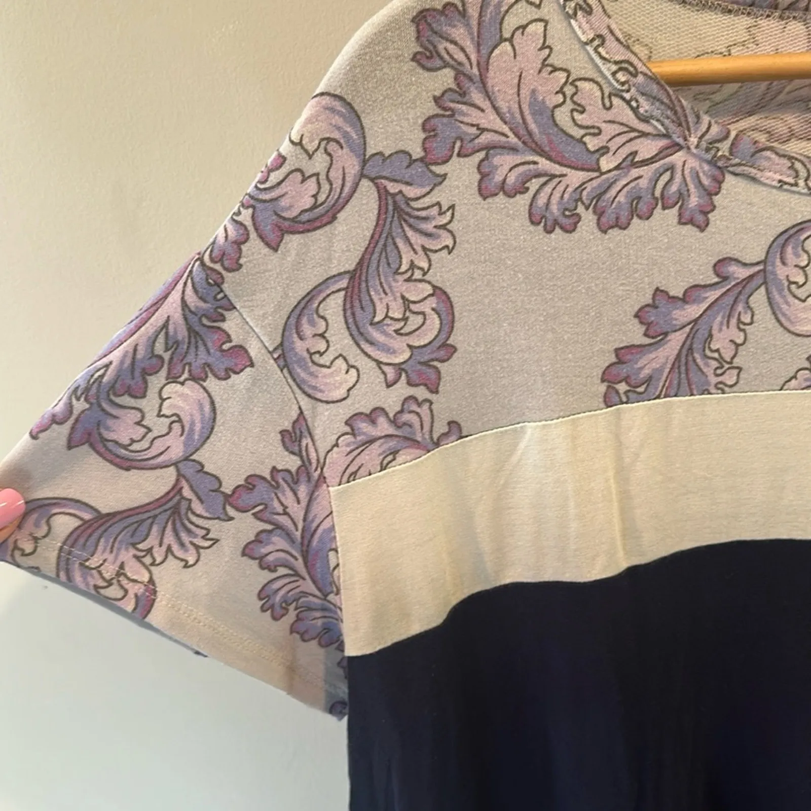 HoneyMe Medium Purple Colorblock Damask Print Short Sleeve Top - Image 3