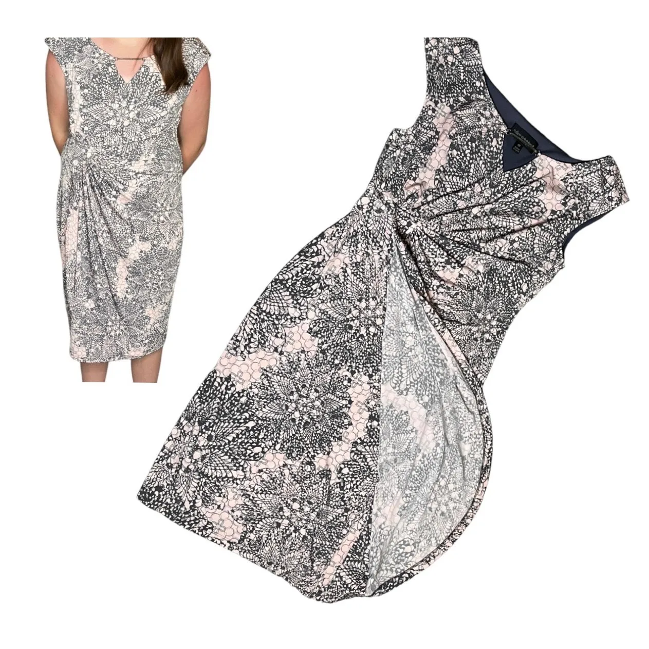 Connected Apparel Wrap Dress 6P Pink Gray Side Gather Sleeveless Mob Wife - Image 2