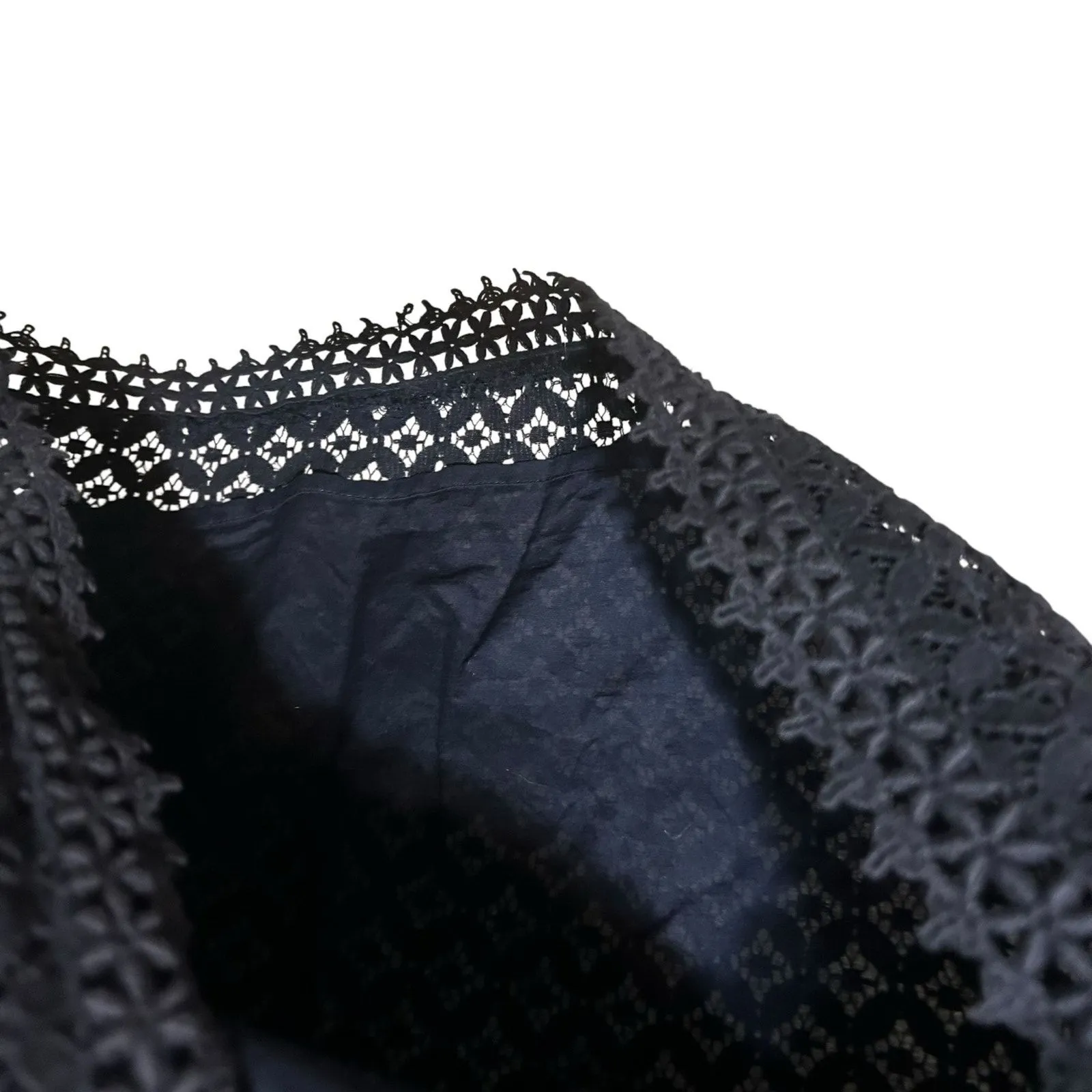 Merona Womens Navy Lace Top L Lined Crochet Overlay Cottagecore‎ Boho Cowgirl - Image 7