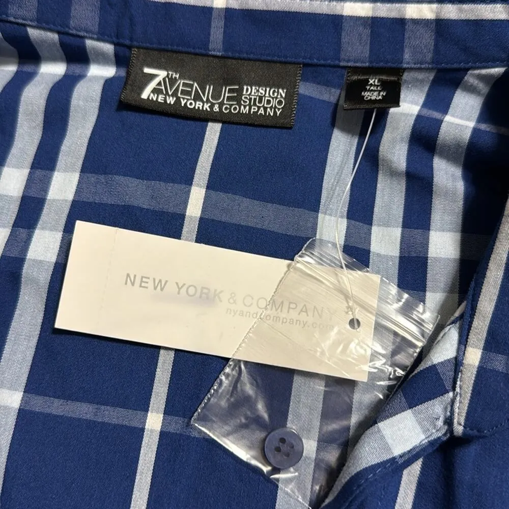 New York & Company women’s size XL tall blue white button up v neck half sleeve - Image 6