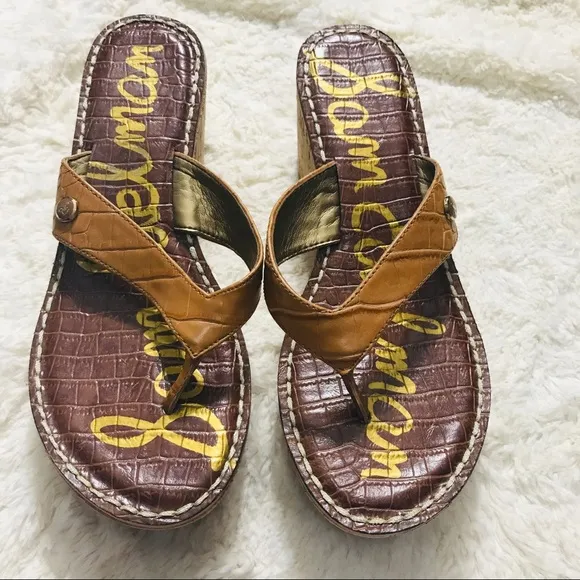 Sam Edelman Dark Tan Romy Cork Wedge Sandals 9.5 - Image 2