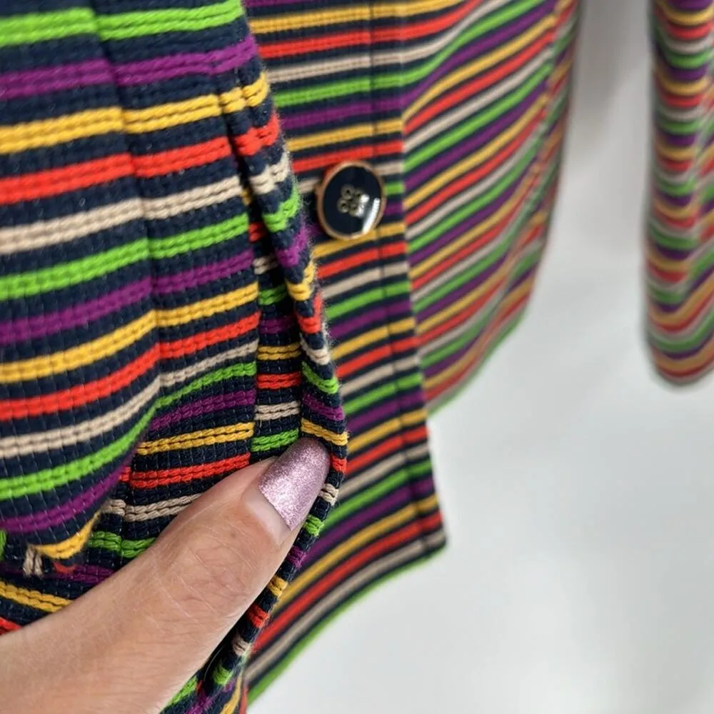 Talbots Cotton Blend Striped Blazer Multicolor Lined pop of color artsy 4P - Image 6