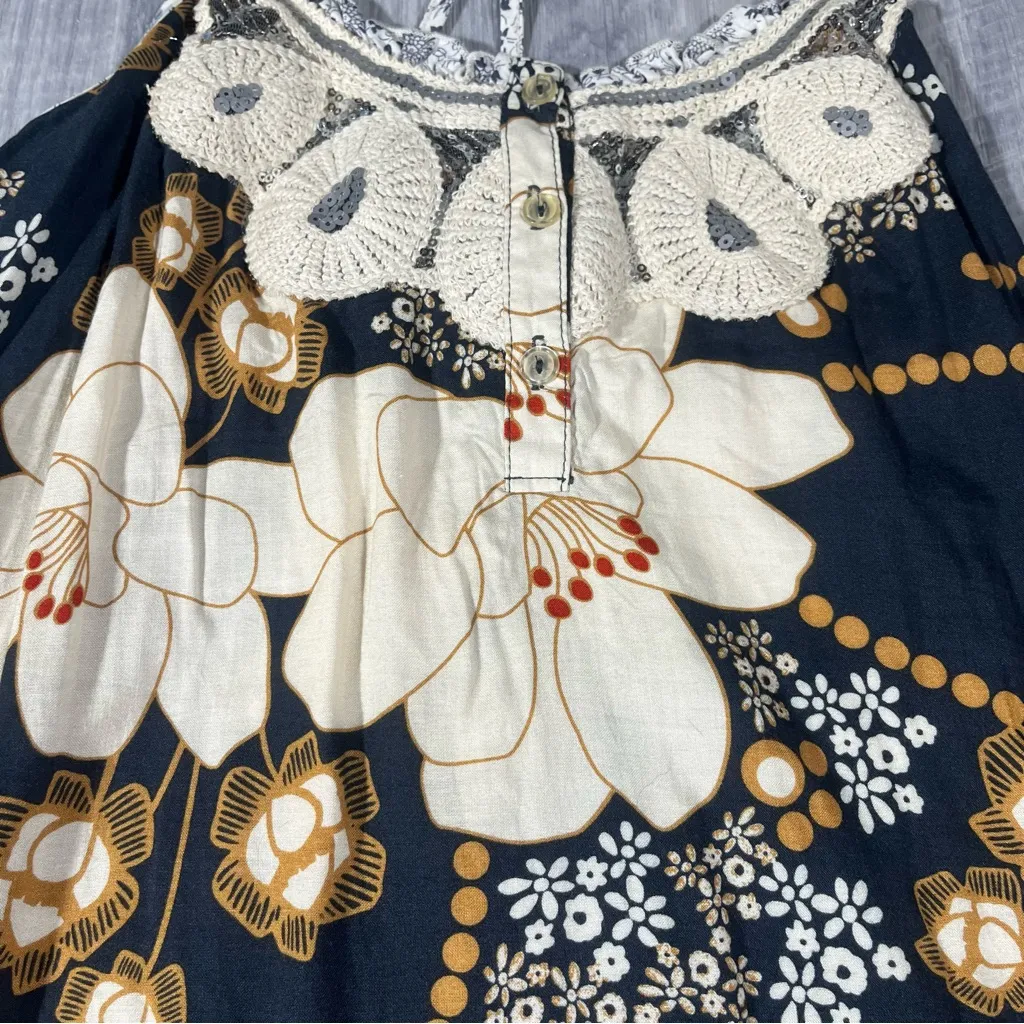 DayTrip Navy and Cream Floral Tank Top; small women’s - Image 2