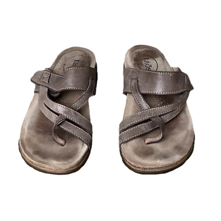 Taos The Perfect Sandal Women’s 9 Brown Leather Toe Loop Comfort Slide Shoes - Image 3