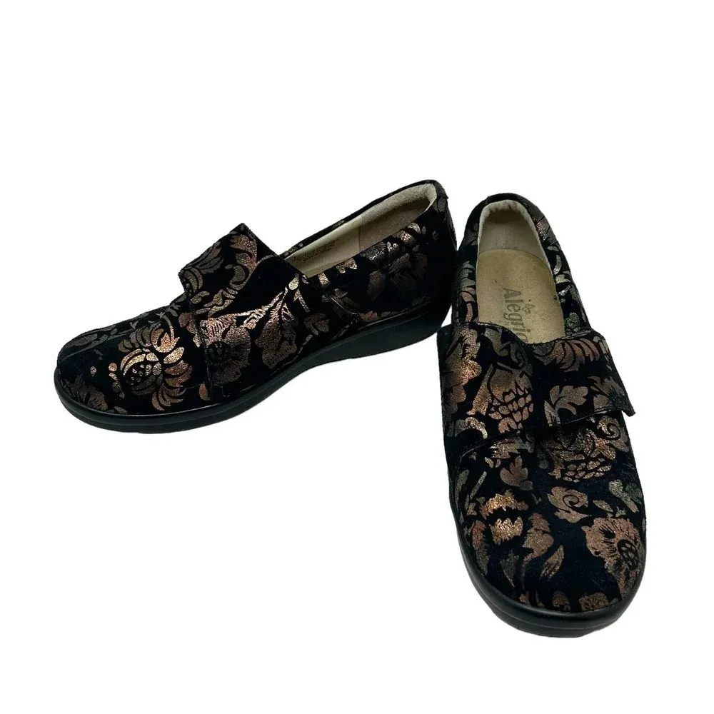 Alegria Lauryn Shoes Clogs Slip On Floral Leaf Metallic Black Size 41 US 10.5 11 - Image 3