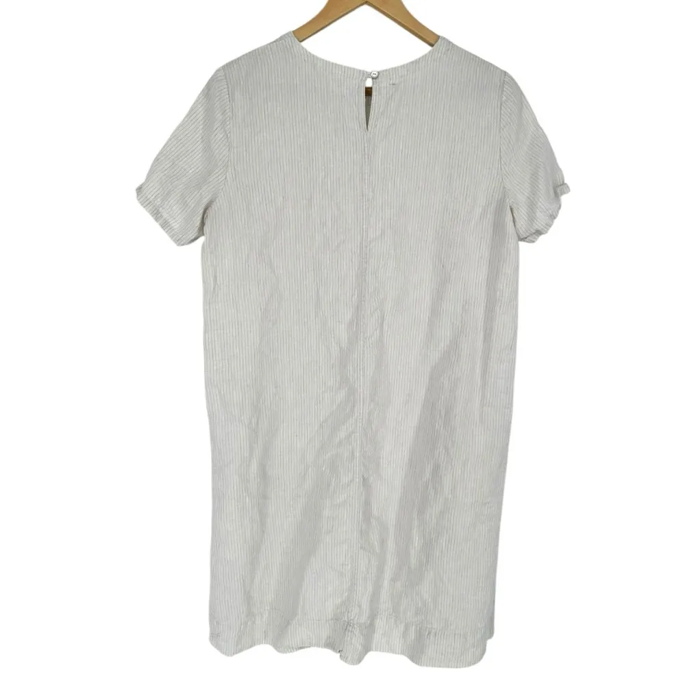 Eileen Fisher Cream Stripe Organic Linen Mini Dress sz Small Pocket Short Sleeve - Image 7