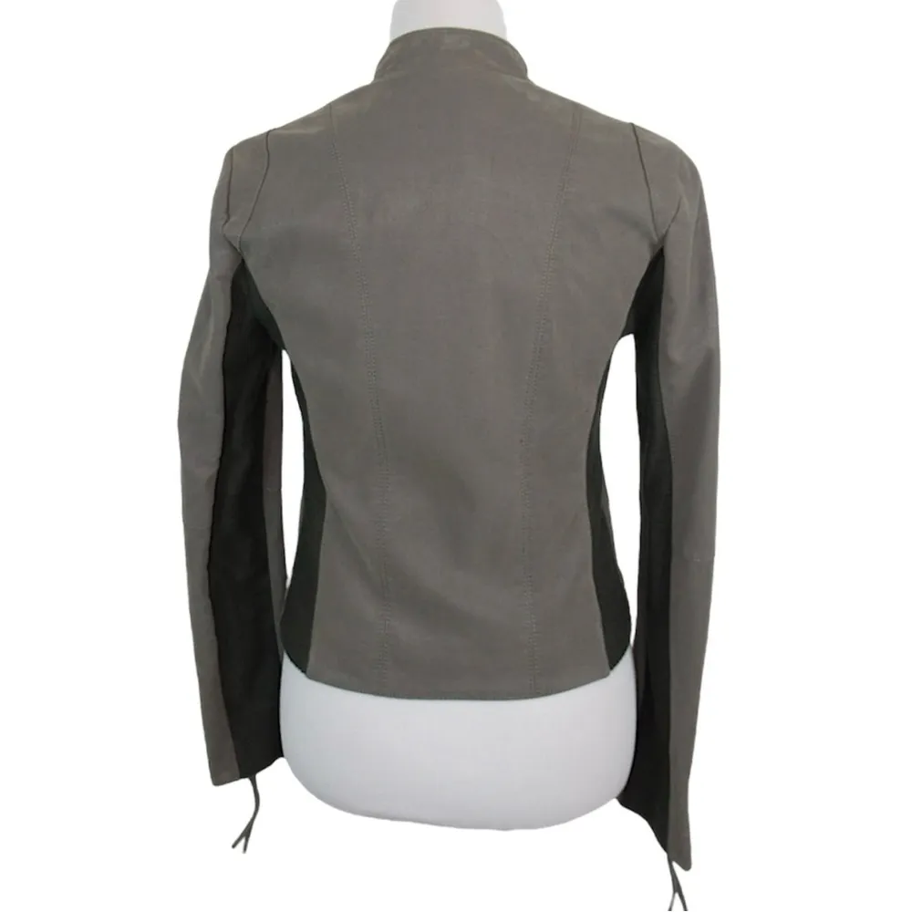 FREE PEOPLE Cool & Clean Faux-Leather Jacket Ribbed Knit Insets Zip Cuffs Size - Image 12