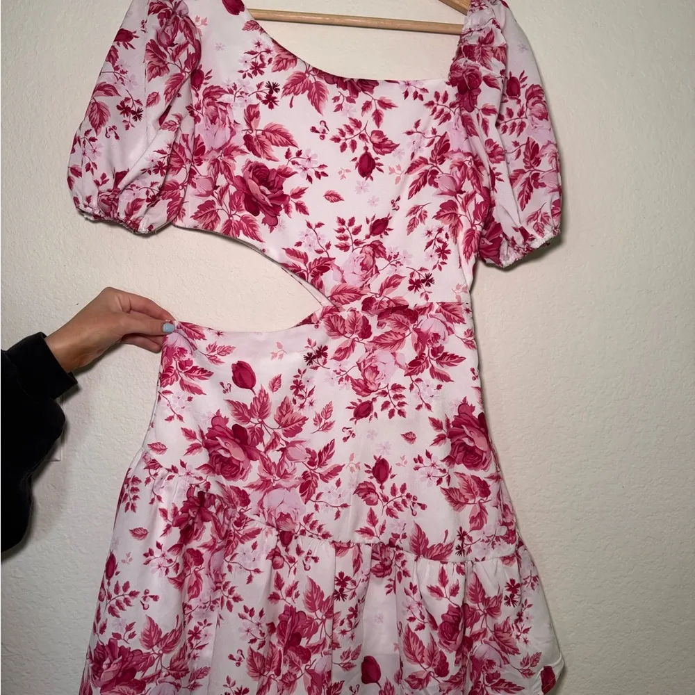 Floral Pink Cutout Dress White Size M - Image 2