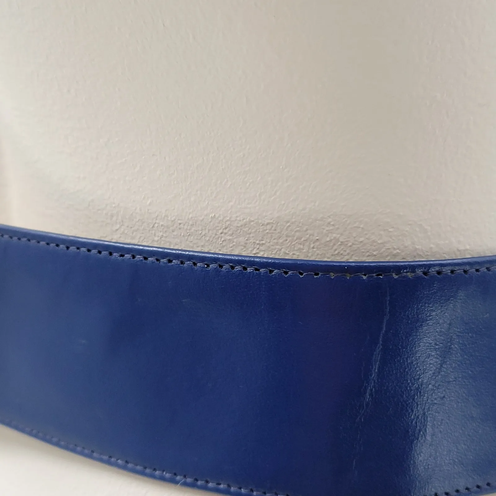 Yves Saint Laurent 4930 Wide Leather Belt Blue Rectangle Brass Buckle Art Deco - Image 9