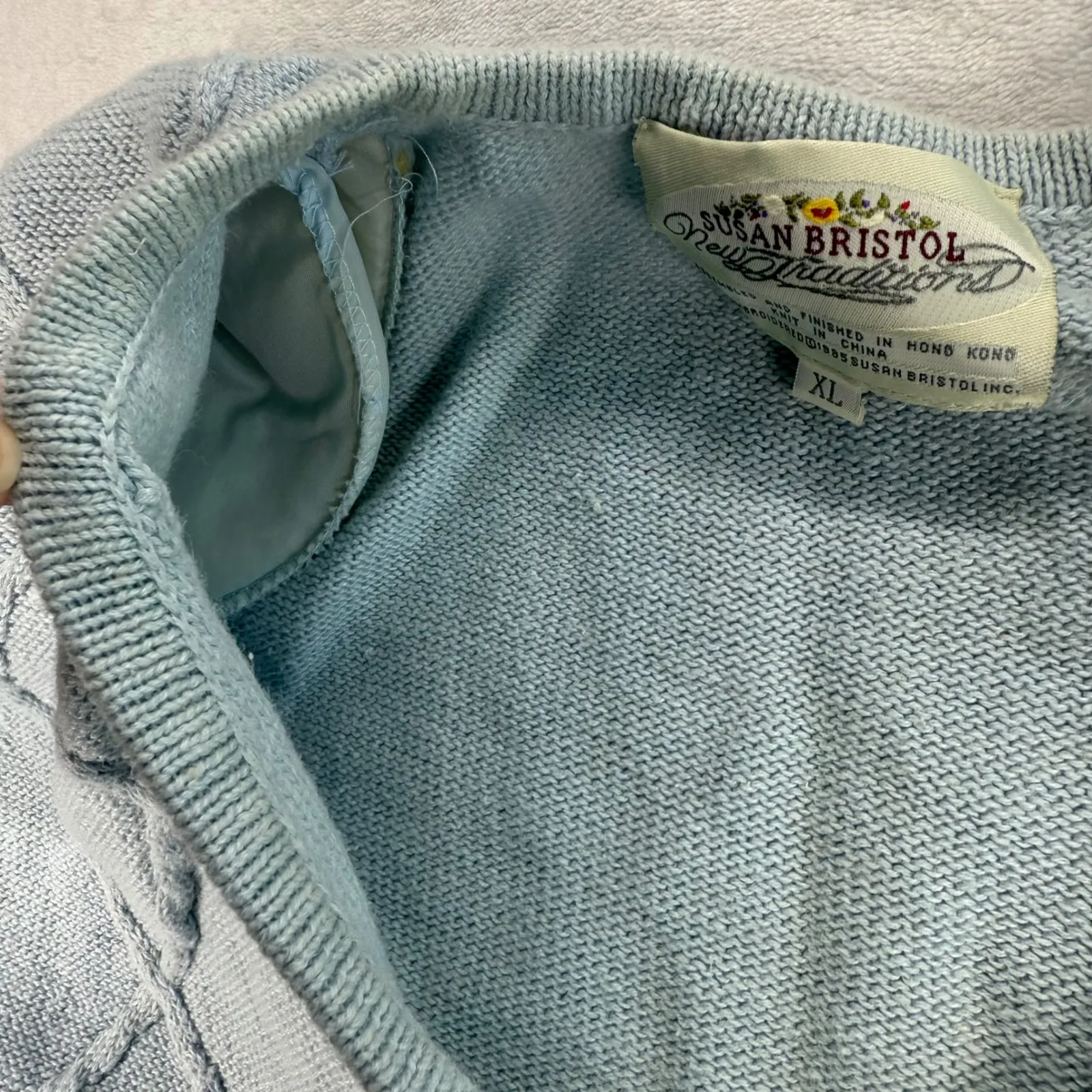 Susan Bristol Cardigan‎ Sweater Short Sleeve Embroidered Knit Top XL - Flawed - Image 7