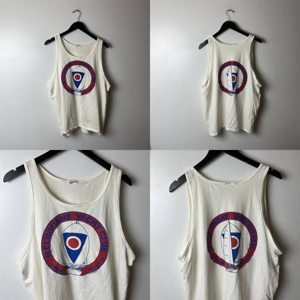 Distressed Vintage Melbourne Yacht Club Tank Top White Large L Spring Regatta - Image 13