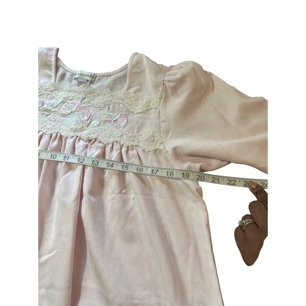 Miss Elaine Pink Long Sleeve Vintage Nightgown Embroidered Lace Detail Sz M Size M - Image 6