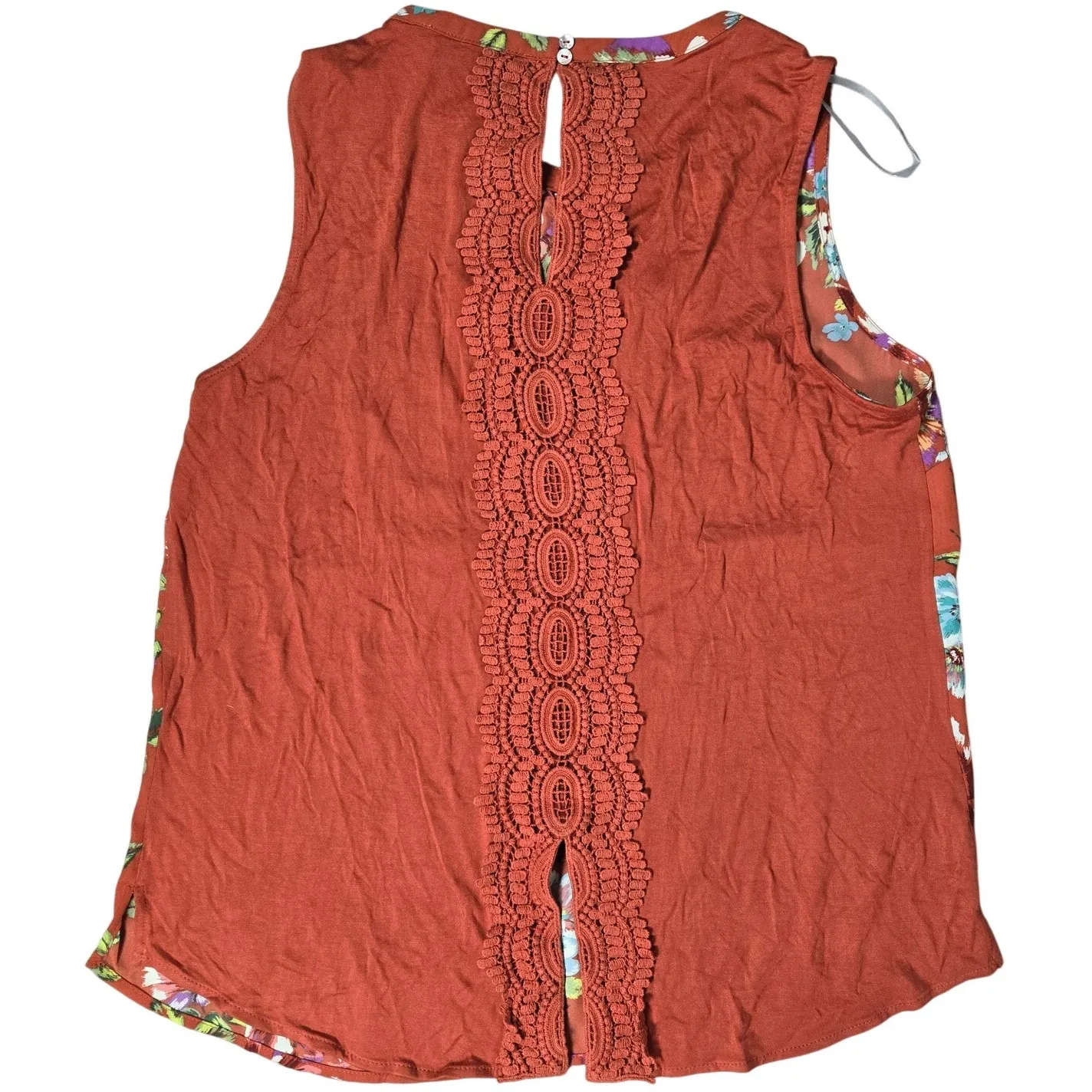 Daniel Rainn‎ Floral Burnt Orange Crochet Lace Detail Sleeveless Blouse M NWT - Image 2
