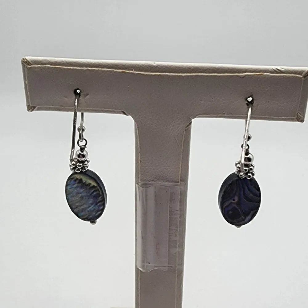 Ali Sterling Silver Abalone Shell Dangling Earrings Green - Image 4