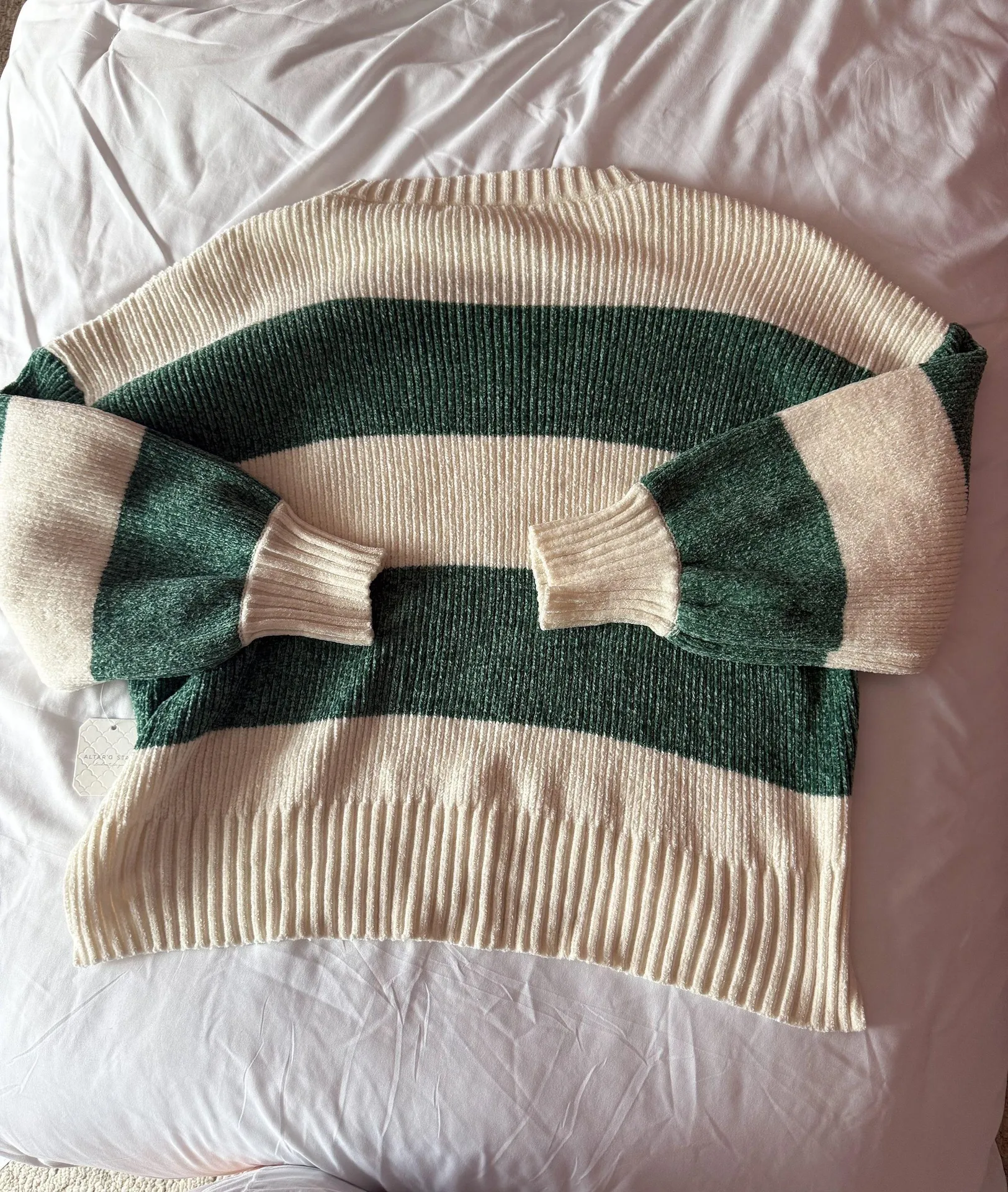 Altar’d State Cali Sage/White Striped Oversized Sweater Size XL - Image 2