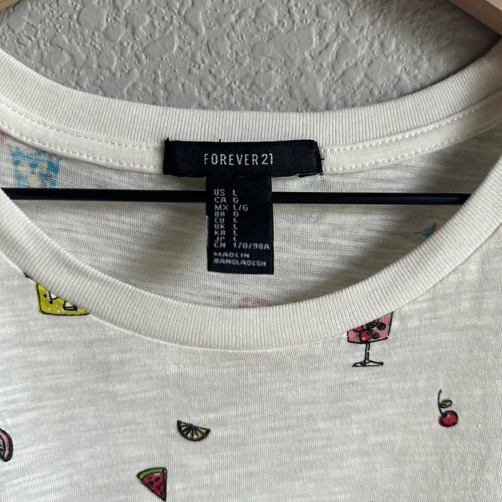 🤍F21 White Fruit Drinks Printed Graphic T-Shirt - Image 3