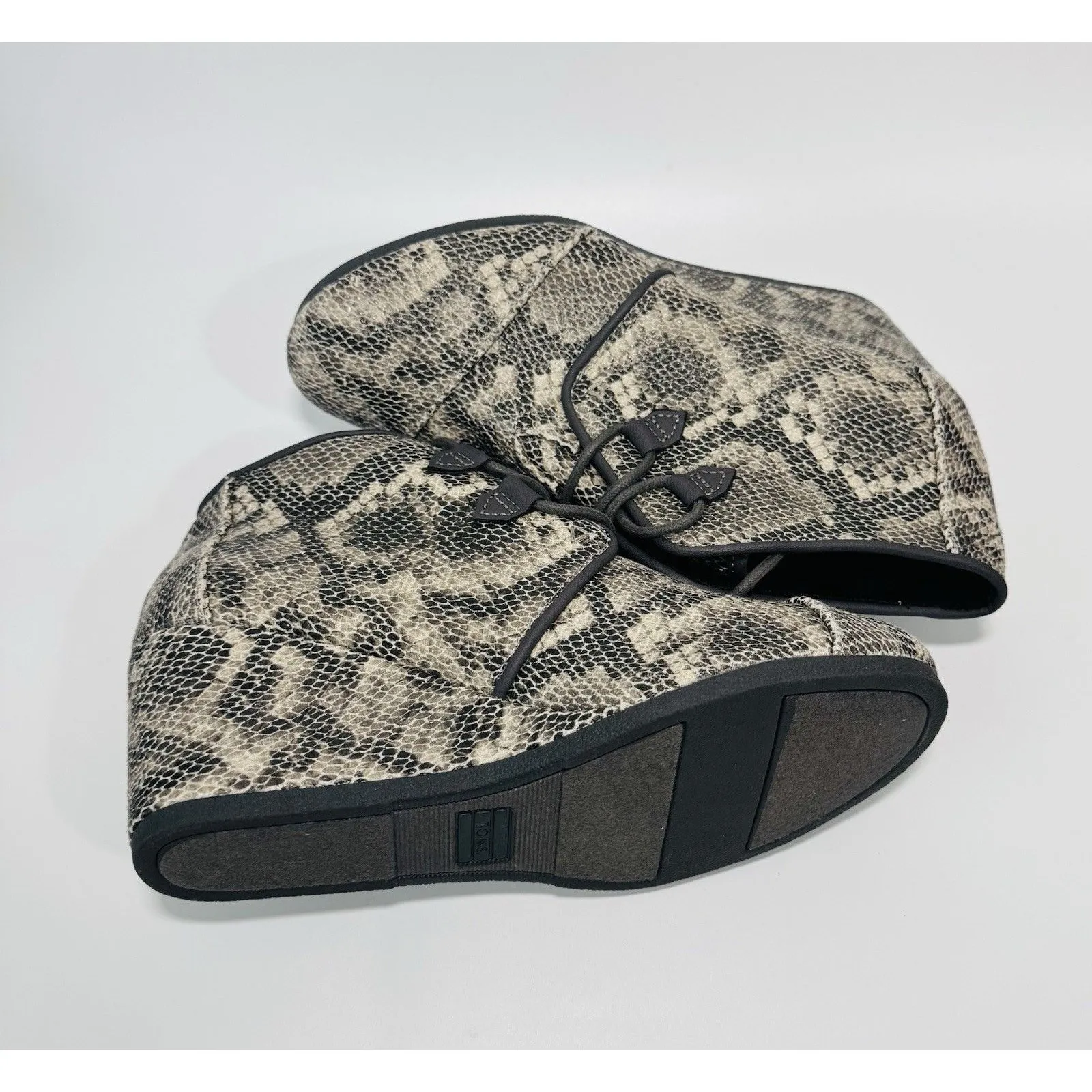 NEW Toms Kala Leather Snakeskin Print Lace Up Wedge Booties Womens 9 - Image 8