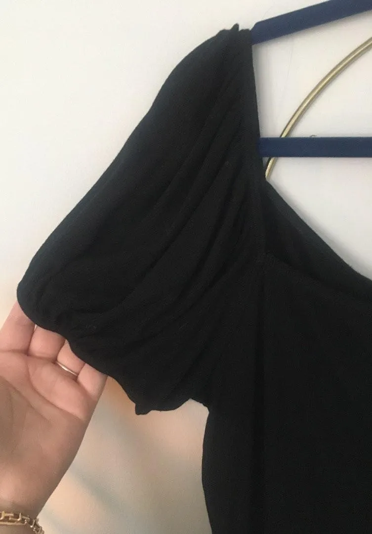 Square Neck Tee With Puff Sleeves XL Black top - Image 2