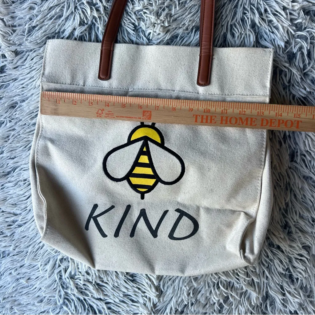 Twig And Arrow 🐝 Kind Large Canvas Tote Bag Yellow - Image 3