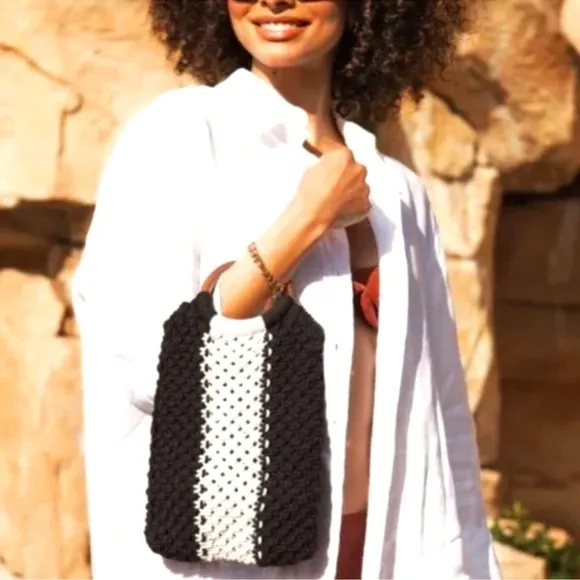 NEW Curateur x Laude The Label Gabby Mini Macrame Bag Black Cream Hippie Boho - Image 2