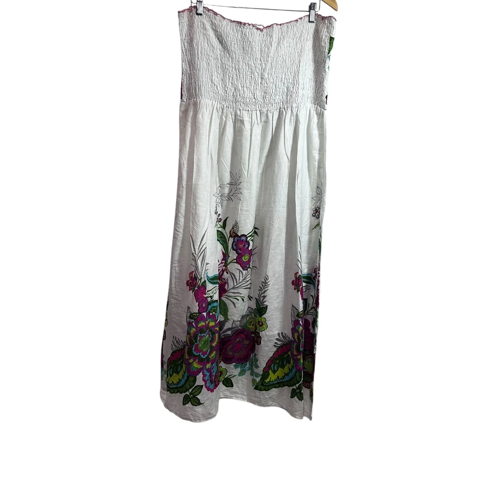 Magic Womens Strapless Maxi Dress‎ 1X White Cotton Floral Boho Smocked Cottage - Image 2