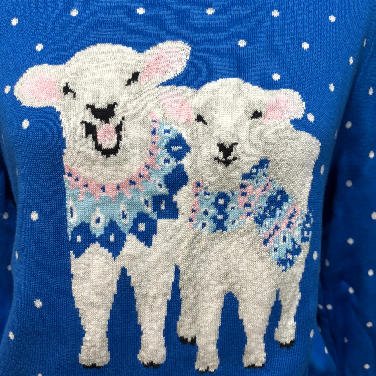 Lands' End Vintage Polka Dot Lamb Holiday Supima Cotton Sweater, Medium Petite - Image 2