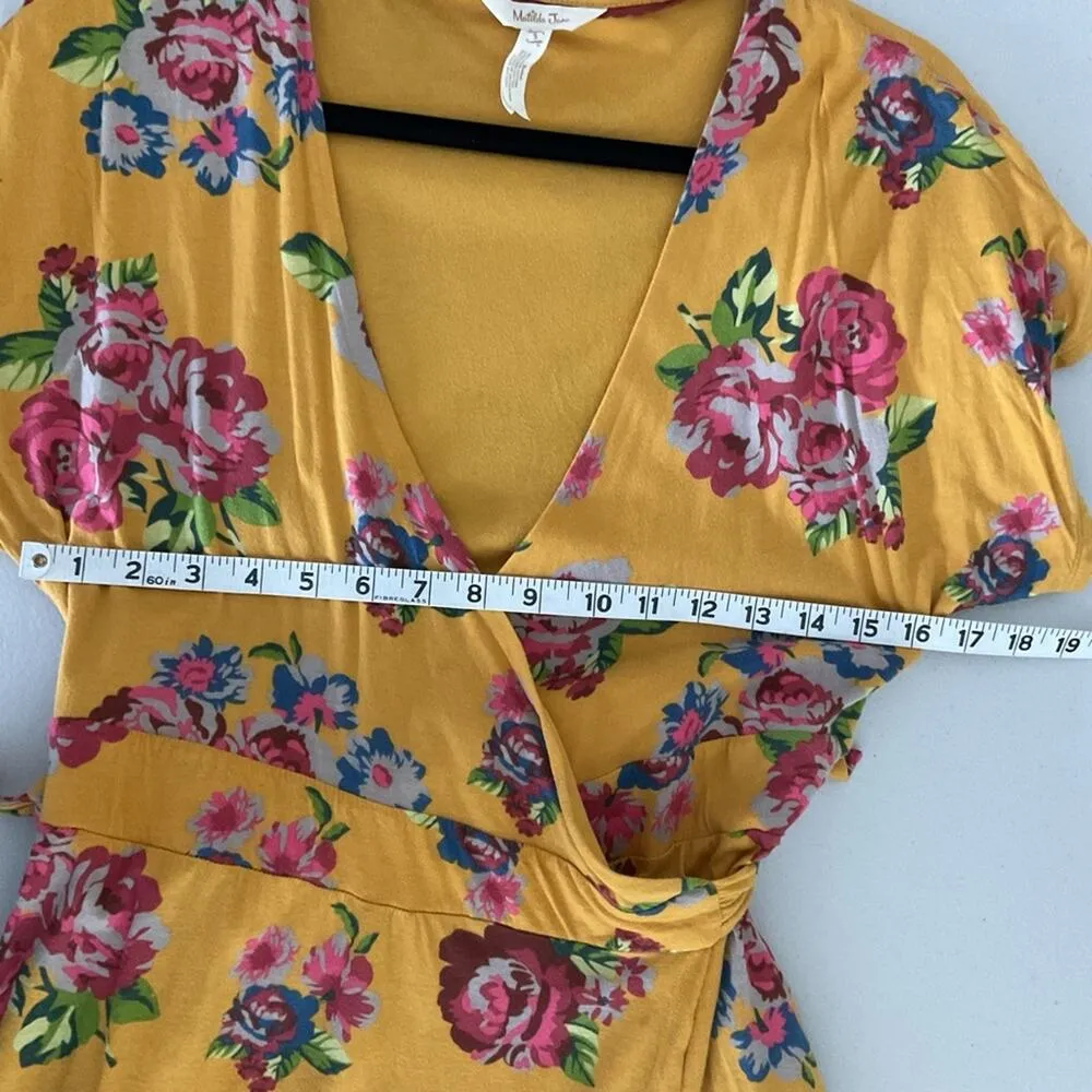 Matilda Jane Mustard Yellow Pink Floral Wrap V-neck Alana Maxi Dress Small - Image 7