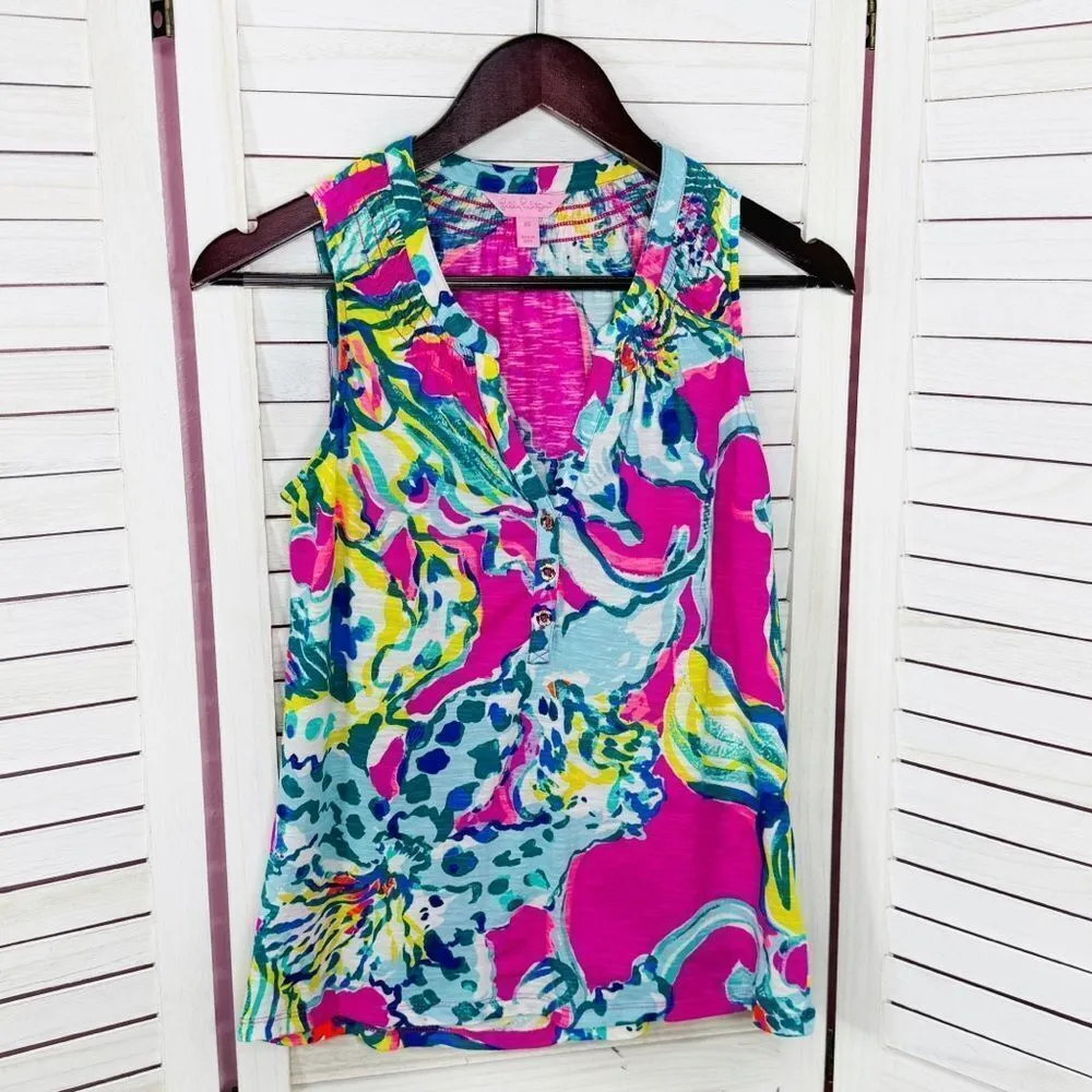 Lilly Pulitzer Essie Top Sleeveless Shirt‎ Magenta Hottie Floral Pink XS - Image 8