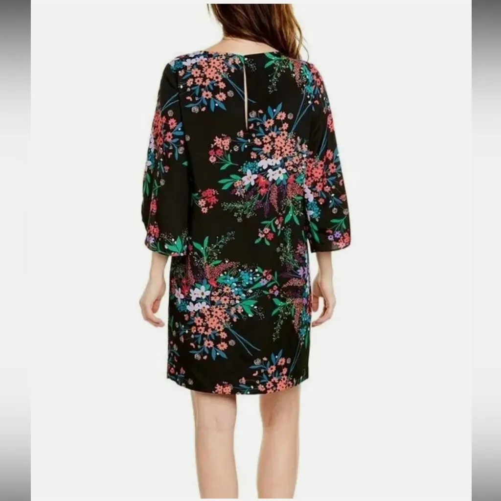 TRINA TURK Black Floral Print Shift Dress Tulip Sleeve Size XS‎ New - Image 2