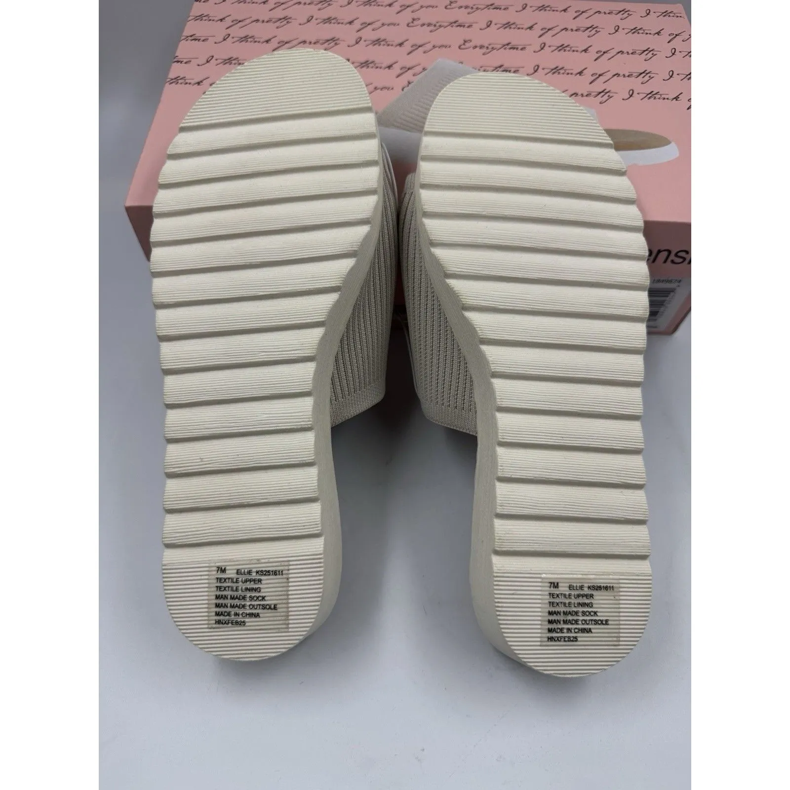 Kensie Ellie Women's Knit Slip On Small Platform Padded Sandals Beige Size 7 New - Image 12