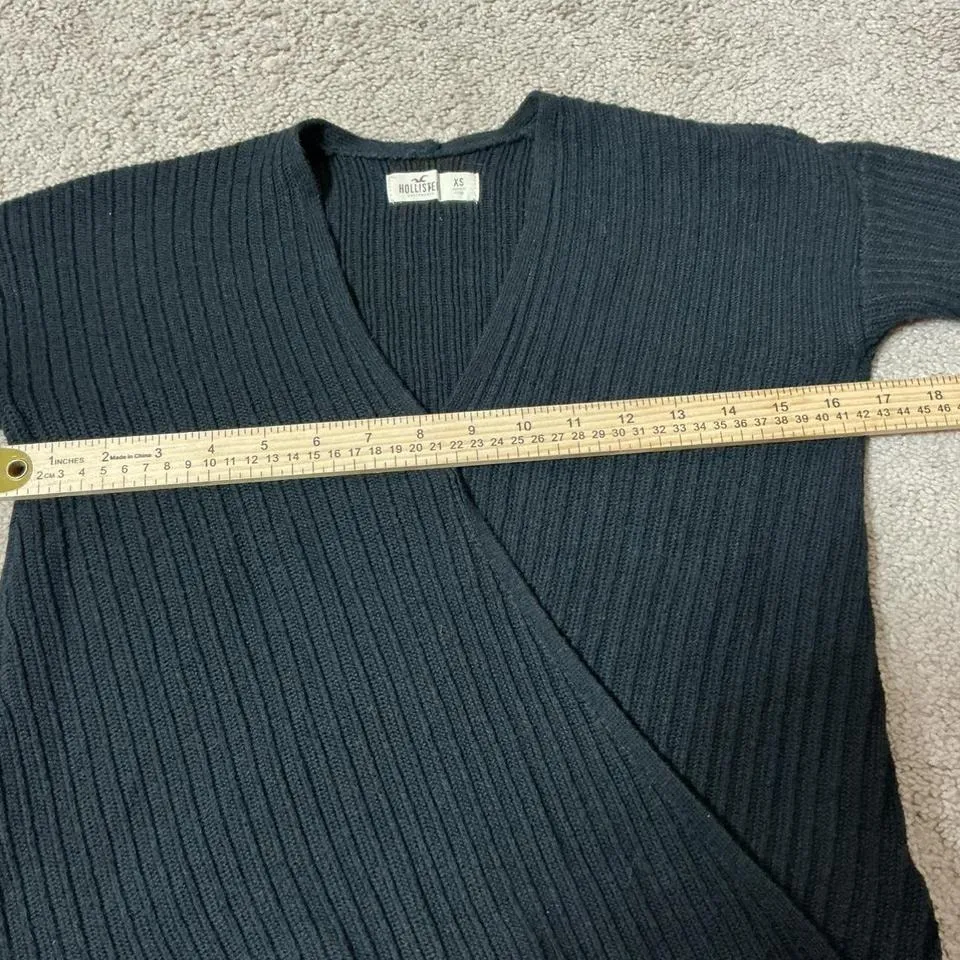 Hollister Black Ribbed Knit Wrap V Neck Long Sleeve Crop Sweater XS - Image 4