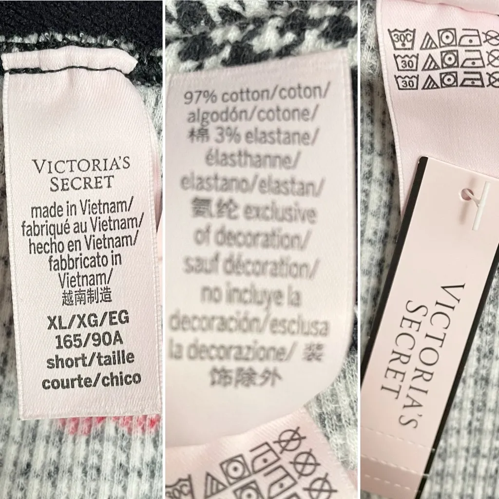 NWT Victoria’s Secret Pajama Set XL Black White Houndstooth Heart Print Thermal - Image 15