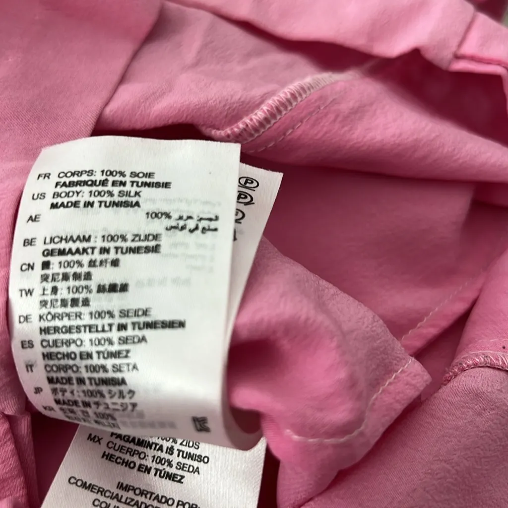 SANDRO 100% Silk Bright Pink Ruffle Romantic Tie Neck Blouse Women's Medium $285 - Image 7