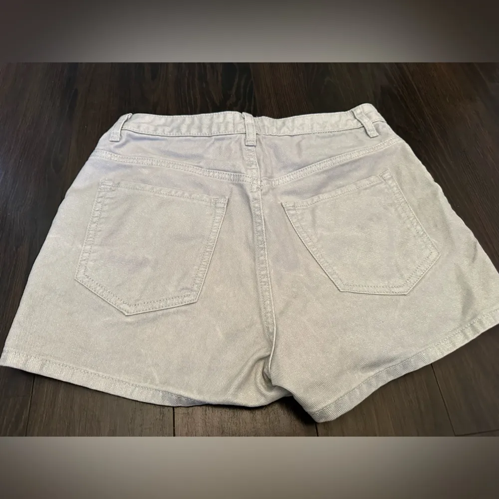 Urban Outfitters BDG Sparkly Shimmery Silver White High Waisted Jean Shorts - Image 3
